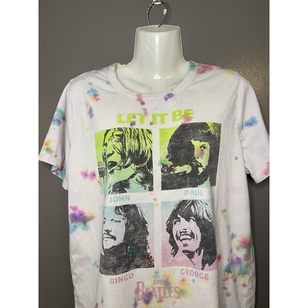 The Beatles Shirt Womens XL Multicolor Tie Dye Let It Be Graphic Tee Band Rock